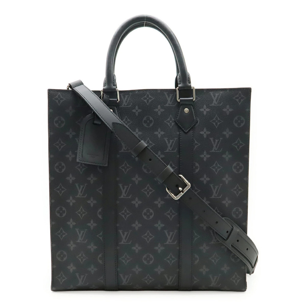 LOUIS VUITTON Monogram Eclipse Black Sac Plat Tote Bag Handbag Vertical Shoulder